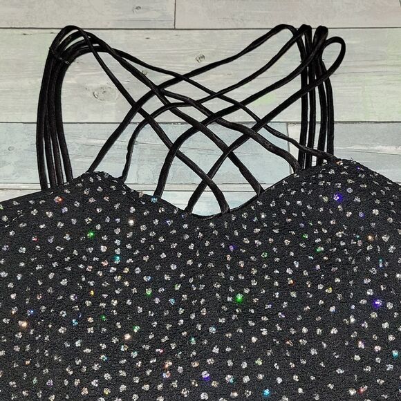 L.A. Glo Black Glitter Sparkle Short Dress sz 9/10 - Picture 2 of 4